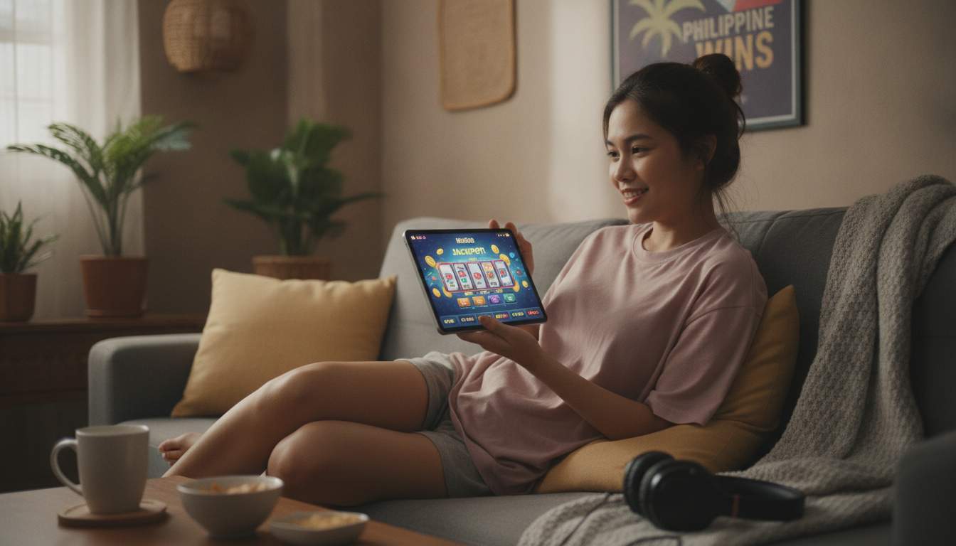 A woman from the Philippines enjoying online slots